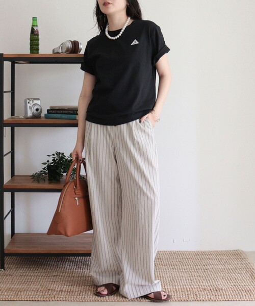 fredy emue(フレディエミュ)の「【GEVACO/ゲバコ】リネンバスクTシャツ(Tシャツ/カットソー・レディース・オフホワイト/ブラック/ピンク・38)」の5枚目の写真