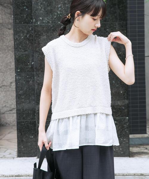 ITEMS URBANRESEARCH（アイテムズ アーバンリサーチ）の「カールヤーンニットベストドッキング（ニット/セーター・レディース・ブラック/ホワイト系その他・FREE）」の2枚目の写真