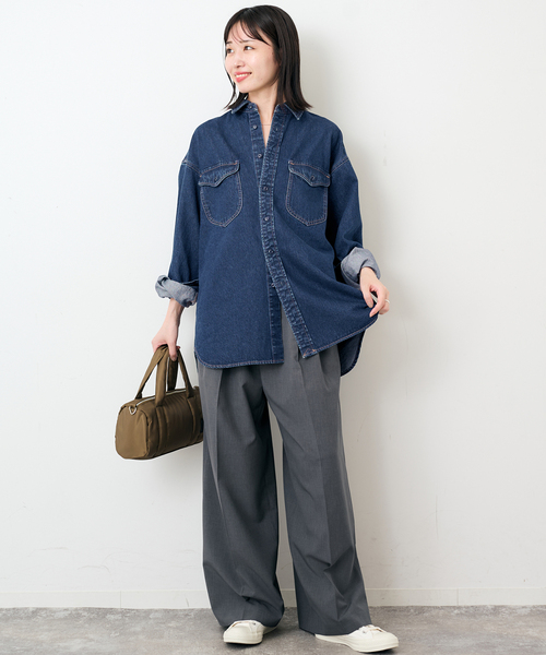 SLOBE IENA（スローブイエナ）の「《WEB限定/追加》LE DENIM BDUデニムシャツ（シャツ/ブラウス・レディース・ブルー/ネイビー・FREE）」の21枚目の写真