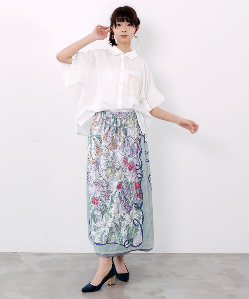 iS ScoLar（イズスカラー）の「562240：メッシュ花柄orラメストライプ リバーシブルスカート（スカート・レディース・グリーン/ブラック/ベージュ・M）」の4枚目の写真