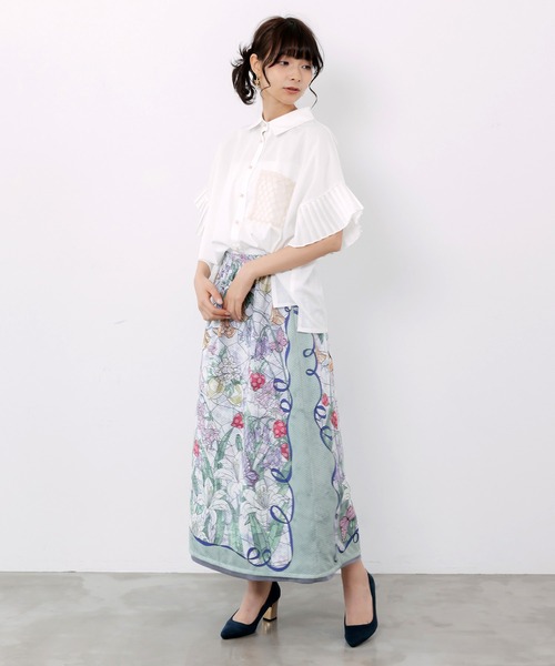 iS ScoLar（イズスカラー）の「562240：メッシュ花柄orラメストライプ リバーシブルスカート（スカート・レディース・グリーン/ブラック/ベージュ・M）」の9枚目の写真