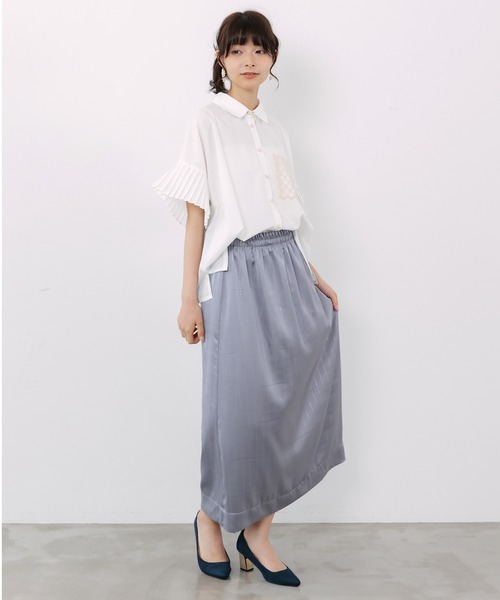 iS ScoLar（イズスカラー）の「562240：メッシュ花柄orラメストライプ リバーシブルスカート（スカート・レディース・グリーン/ブラック/ベージュ・M）」の14枚目の写真