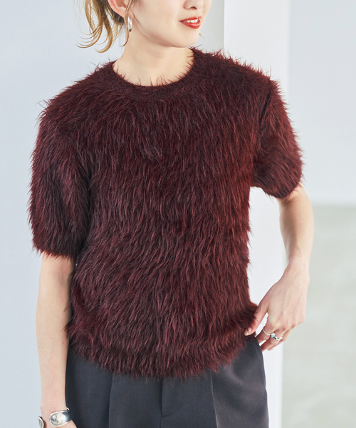 Spick & Span(スピックアンドスパン)の「《新色 / 追加》フェザーヤーンハーフスリーブニット(ニット/セーター・レディース・ネイビー/ボルドー/ベージュ・FREE)」の15枚目の写真