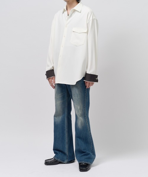 Lui's(ルイス)の「【Neucon】TWO-TONE WIDE-CUFF OVER SHIRT / バイカラーワイドカフスオーバーシャツ / 2WAY仕様(シャツ/ブラウス・メンズ・ブラック/ネイビー/ホワイト・1/2)」の9枚目の写真