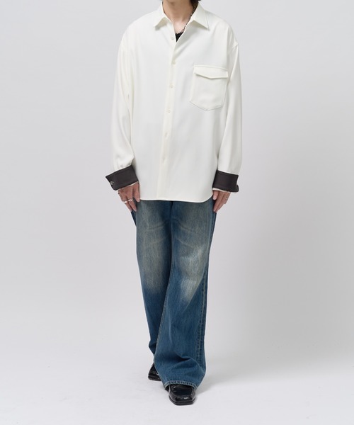 Lui's(ルイス)の「【Neucon】TWO-TONE WIDE-CUFF OVER SHIRT / バイカラーワイドカフスオーバーシャツ / 2WAY仕様(シャツ/ブラウス・メンズ・ブラック/ネイビー/ホワイト・1/2)」の8枚目の写真