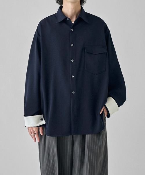 Lui's(ルイス)の「【Neucon/ニューコン】TWO-TONE WIDE-CUFF OVER SHIRT / バイカラーワイドカフスオーバーシャツ / 2WAY仕様(シャツ/ブラウス・メンズ・ブラック/ネイビー/ホワイト・1/2)」の20枚目の写真