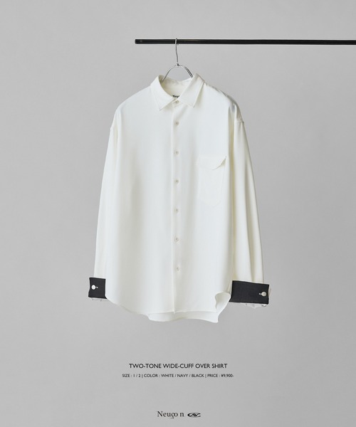 Lui's(ルイス)の「【Neucon/ニューコン】TWO-TONE WIDE-CUFF OVER SHIRT / バイカラーワイドカフスオーバーシャツ / 2WAY仕様(シャツ/ブラウス・メンズ・ブラック/ネイビー/ホワイト・1/2)」の14枚目の写真