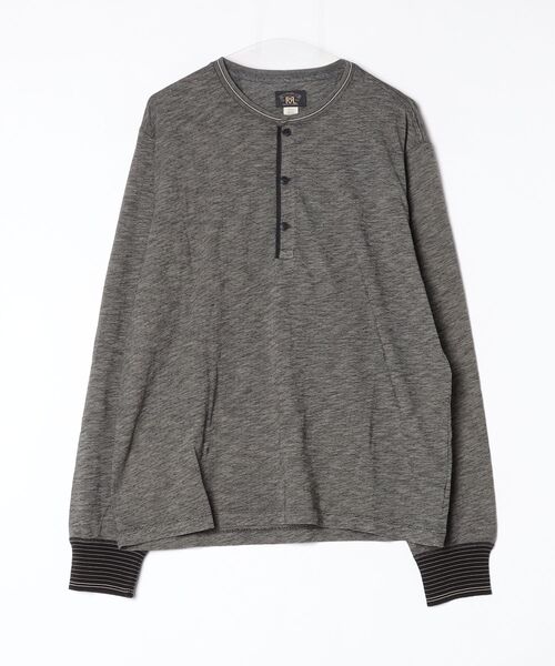 RRL(ダブル アール エル)の「インディゴ ジャカード ヘンリーネック シャツ(Tシャツ/カットソー・メンズ・ブラック系1・S/M/L/XL)」の3枚目の写真