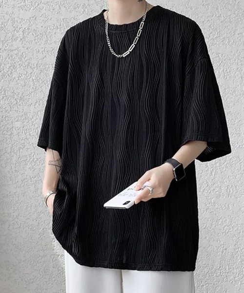 KELVIN(ケルヴァン)の「Ripple Texture Tee リップルテクスチャーTシャツ(Tシャツ/カットソー・メンズ・ホワイト/ブラック/グレー・LARGE/MEDIUM)」の1枚目の写真
