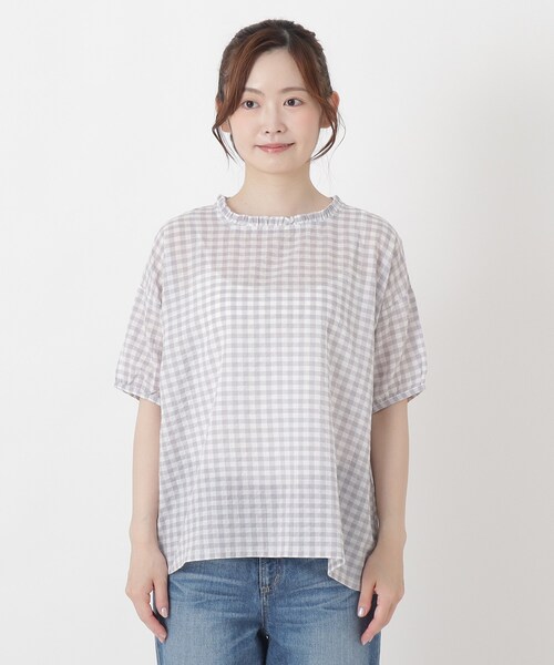one'sterrace(ワンズテラス)の「PU混 先染めギンガムブラウス(シャツ/ブラウス・レディース・ブラック系8/ダークブラウン系8/グレー系4・02)」の4枚目の写真