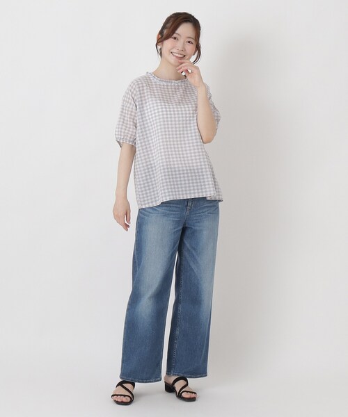 one'sterrace(ワンズテラス)の「PU混 先染めギンガムブラウス(シャツ/ブラウス・レディース・ブラック系8/ダークブラウン系8/グレー系4・02)」の17枚目の写真
