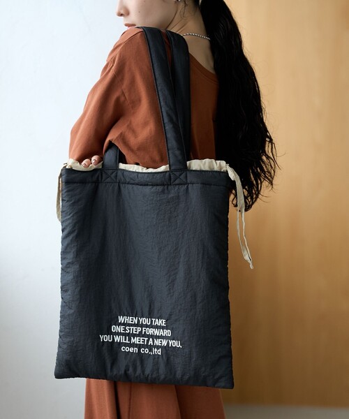 coen(コーエン)の「ロゴ刺繍 配色デザイン巾着トートバッグ(トートバッグ・レディース・コバルトブルー/その他4/ブラック/オリーブ/シルバー/その他7・FREE)」の2枚目の写真