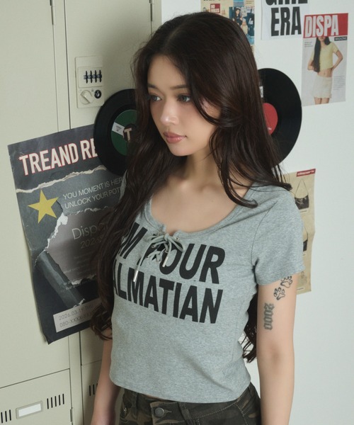 dispark（ディスパーク）の「DISPARK/シンプルロゴレースアップT（Tシャツ/カットソー・レディース・杢グレー/ホワイト・FREE）」の4枚目の写真