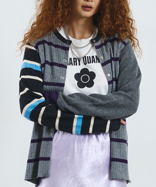 ROSE BUD(ローズバッド)の「CREOLME/MULTI STRIPE KNIT CARDIGAN(ニット/セーター・レディース・グレー/ブラウン・ONE SIZE)」の1枚目の写真