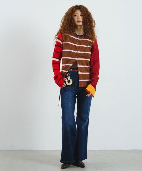 ROSE BUD(ローズバッド)の「CREOLME/MULTI STRIPE KNIT CARDIGAN(ニット/セーター・レディース・グレー/ブラウン・ONE SIZE)」の8枚目の写真