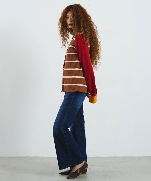 ROSE BUD(ローズバッド)の「CREOLME/MULTI STRIPE KNIT CARDIGAN(ニット/セーター・レディース・グレー/ブラウン・ONE SIZE)」の9枚目の写真