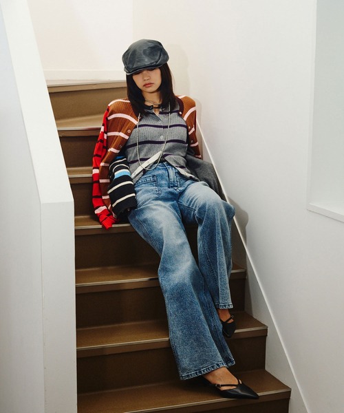 ROSE BUD(ローズバッド)の「CREOLME/MULTI STRIPE KNIT CARDIGAN(ニット/セーター・レディース・グレー/ブラウン・ONE SIZE)」の4枚目の写真