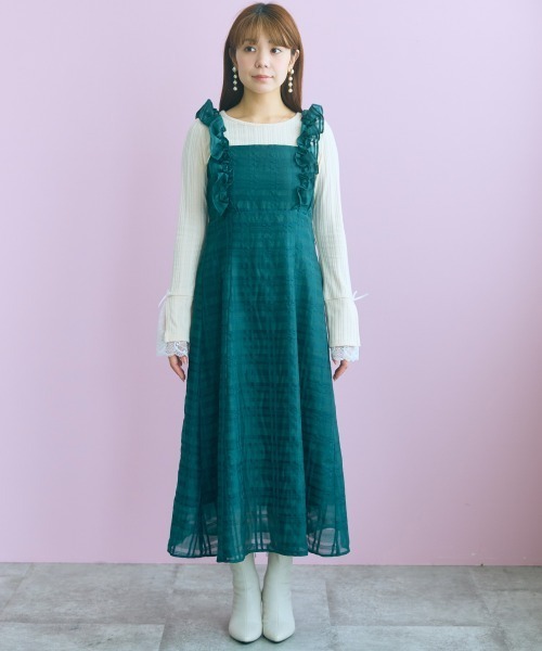 marun(マルン)の「<大きいサイズ>シアーチェックキャミワンピース marun(ワンピース・レディース・ブラック/グリーン・3L/LL/L/5L/4L)」の5枚目の写真