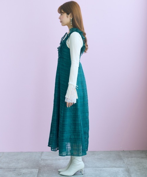 marun(マルン)の「<大きいサイズ>シアーチェックキャミワンピース marun(ワンピース・レディース・ブラック/グリーン・3L/LL/L/5L/4L)」の6枚目の写真