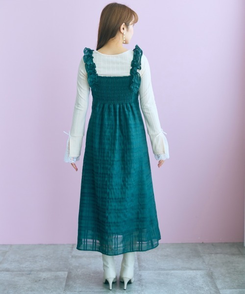 marun(マルン)の「<大きいサイズ>シアーチェックキャミワンピース marun(ワンピース・レディース・ブラック/グリーン・3L/LL/L/5L/4L)」の7枚目の写真