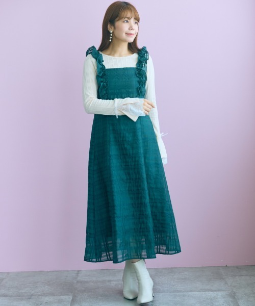 marun(マルン)の「<大きいサイズ>シアーチェックキャミワンピース marun(ワンピース・レディース・ブラック/グリーン・3L/LL/L/5L/4L)」の8枚目の写真