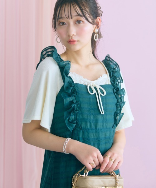marun(マルン)の「<大きいサイズ>シアーチェックキャミワンピース marun(ワンピース・レディース・ブラック/グリーン・3L/LL/L/5L/4L)」の3枚目の写真