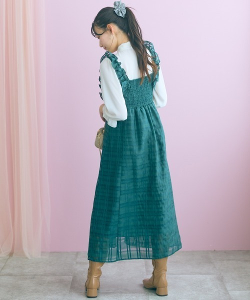 marun(マルン)の「<大きいサイズ>シアーチェックキャミワンピース marun(ワンピース・レディース・ブラック/グリーン・3L/LL/L/5L/4L)」の17枚目の写真