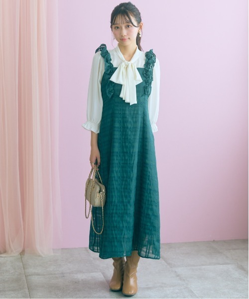 marun(マルン)の「<大きいサイズ>シアーチェックキャミワンピース marun(ワンピース・レディース・ブラック/グリーン・3L/LL/L/5L/4L)」の16枚目の写真