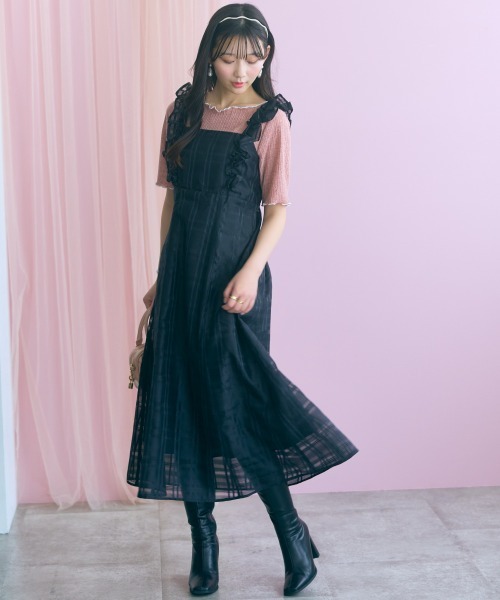 marun(マルン)の「<大きいサイズ>シアーチェックキャミワンピース marun(ワンピース・レディース・ブラック/グリーン・3L/LL/L/5L/4L)」の19枚目の写真