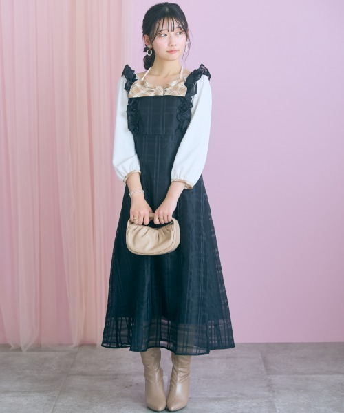 marun(マルン)の「<大きいサイズ>シアーチェックキャミワンピース marun(ワンピース・レディース・ブラック/グリーン・3L/LL/L/5L/4L)」の20枚目の写真