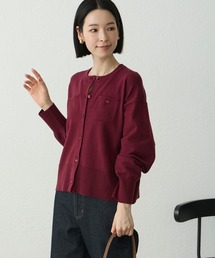 【Aunely】〈パチレスニットシリーズ〉さらっと羽織れるクルーネックカーディガン
