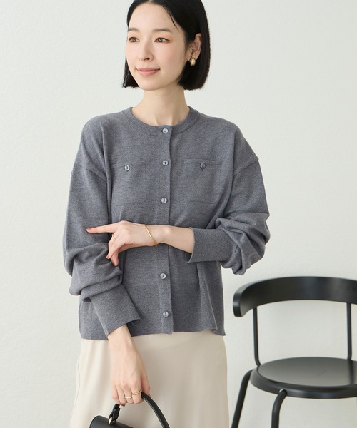 Aunely(オーネリー)の「【Aunely】〈パチレスニットシリーズ〉さらっと羽織れるクルーネックカーディガン(カーディガン/ボレロ・レディース・ブラック/イエロー/ボルドー/グリーン/アイボリー/ネイビー/チャコール/ブラック系・M/L)」の14枚目の写真