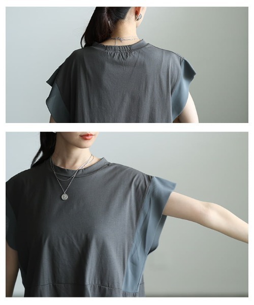 Sawa a la mode(サワアラモード)の「異素材切替デザイントップス(Tシャツ/カットソー・レディース・チャコールグレー/ブラック・FREE)」の6枚目の写真