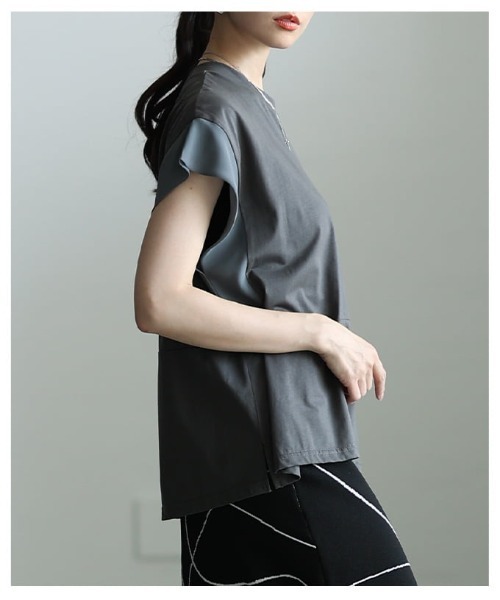 Sawa a la mode(サワアラモード)の「異素材切替デザイントップス(Tシャツ/カットソー・レディース・チャコールグレー/ブラック・FREE)」の10枚目の写真