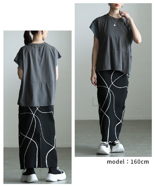 Sawa a la mode(サワアラモード)の「異素材切替デザイントップス(Tシャツ/カットソー・レディース・チャコールグレー/ブラック・FREE)」の11枚目の写真