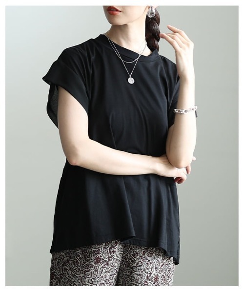Sawa a la mode(サワアラモード)の「異素材切替デザイントップス(Tシャツ/カットソー・レディース・チャコールグレー/ブラック・FREE)」の13枚目の写真
