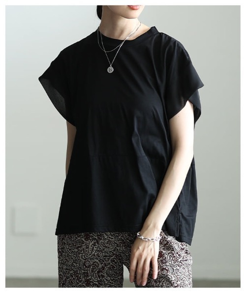 Sawa a la mode(サワアラモード)の「異素材切替デザイントップス(Tシャツ/カットソー・レディース・チャコールグレー/ブラック・FREE)」の15枚目の写真