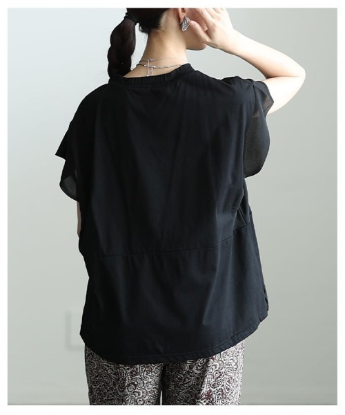 Sawa a la mode(サワアラモード)の「異素材切替デザイントップス(Tシャツ/カットソー・レディース・チャコールグレー/ブラック・FREE)」の16枚目の写真