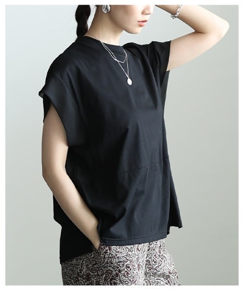 Sawa a la mode(サワアラモード)の「異素材切替デザイントップス(Tシャツ/カットソー・レディース・チャコールグレー/ブラック・FREE)」の17枚目の写真