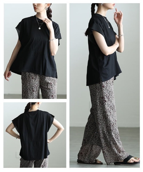 Sawa a la mode(サワアラモード)の「異素材切替デザイントップス(Tシャツ/カットソー・レディース・チャコールグレー/ブラック・FREE)」の18枚目の写真