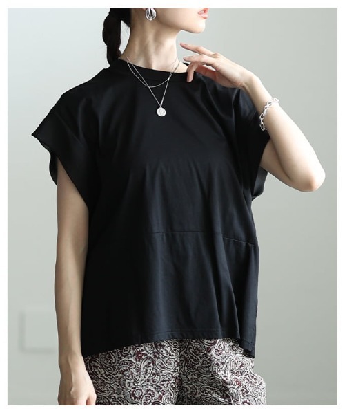 Sawa a la mode(サワアラモード)の「異素材切替デザイントップス(Tシャツ/カットソー・レディース・チャコールグレー/ブラック・FREE)」の19枚目の写真