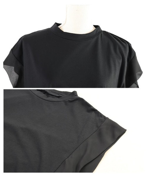 Sawa a la mode(サワアラモード)の「異素材切替デザイントップス(Tシャツ/カットソー・レディース・チャコールグレー/ブラック・FREE)」の20枚目の写真
