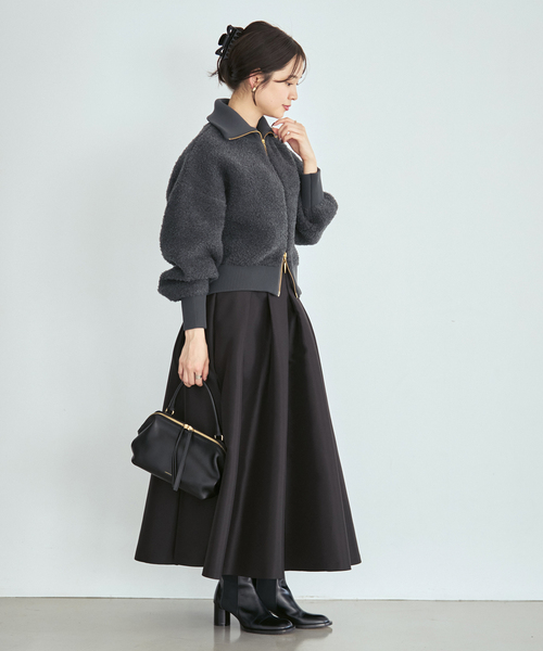 Noble(ノーブル)の「ラムライクブークレージップカーディガン(カーディガン/ボレロ・レディース・チャコールグレー/アイボリー・FREE)」の12枚目の写真