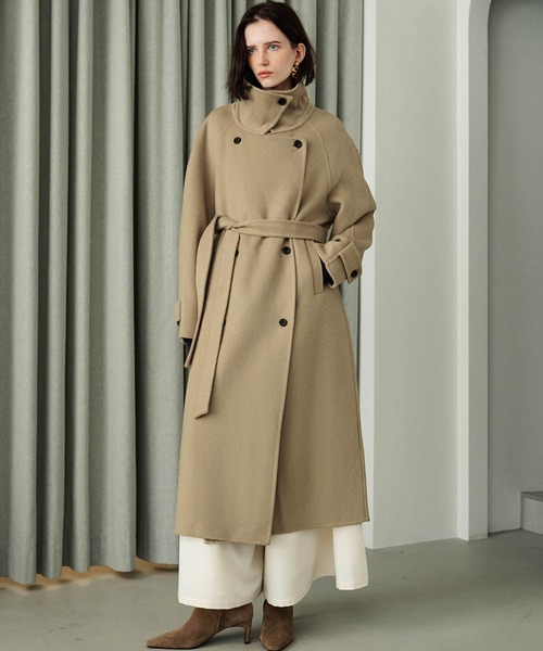 ELFRANK(エルフランク)の「【2026AW】【上質ウール70%】3WAY襟アレンジロングコート(ステンカラーコート・レディース・チャコールグレー/キャメル/カーキ/ブラウン・FREE)」の4枚目の写真