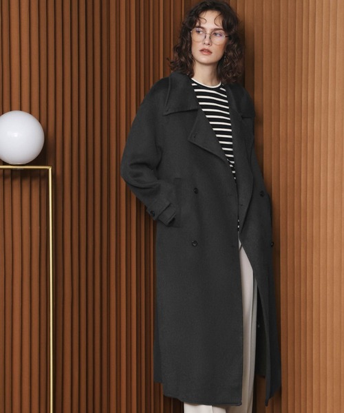 ELFRANK(エルフランク)の「【2026AW】【上質ウール70%】3WAY襟アレンジロングコート(ステンカラーコート・レディース・チャコールグレー/キャメル/カーキ/ブラウン・FREE)」の2枚目の写真
