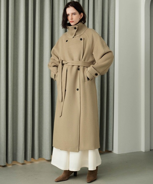 ELFRANK(エルフランク)の「【2026AW】【上質ウール70%】3WAY襟アレンジロングコート(ステンカラーコート・レディース・チャコールグレー/キャメル/カーキ/ブラウン・FREE)」の5枚目の写真