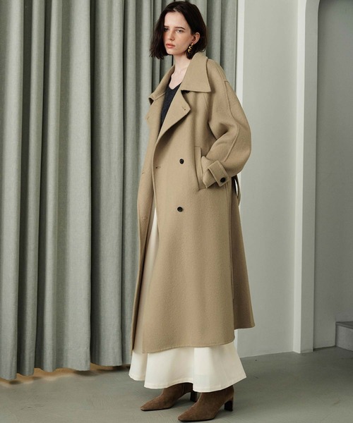 ELFRANK(エルフランク)の「【2026AW】【上質ウール70%】3WAY襟アレンジロングコート(ステンカラーコート・レディース・チャコールグレー/キャメル/カーキ/ブラウン・FREE)」の21枚目の写真