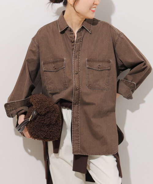 JOURNAL STANDARD relume(ジャーナルスタンダード レリューム)の「《追加7 / 新色》9oz デニムワークシャツ(シャツ/ブラウス・レディース・ブラウン/ブルー・FREE)」の1枚目の写真