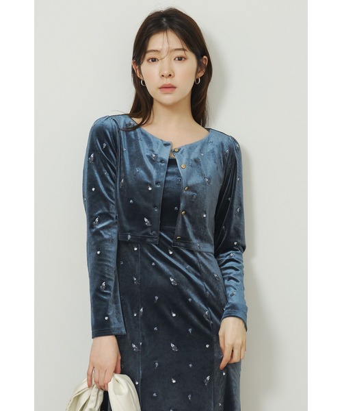 LILY BROWN(リリーブラウン)の「ベロア刺繍カーディガン(カーディガン/ボレロ・レディース・アイボリー/ブルー/ブラック・F)」の3枚目の写真