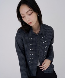 【秋冬新作】チェック柄ナポレオンデザイン長袖シャツ